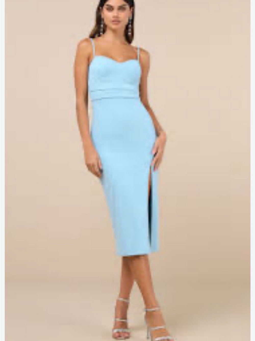 Lulu's Powder Blue Spaghetti Strap BodyCon Dress with Side Slit